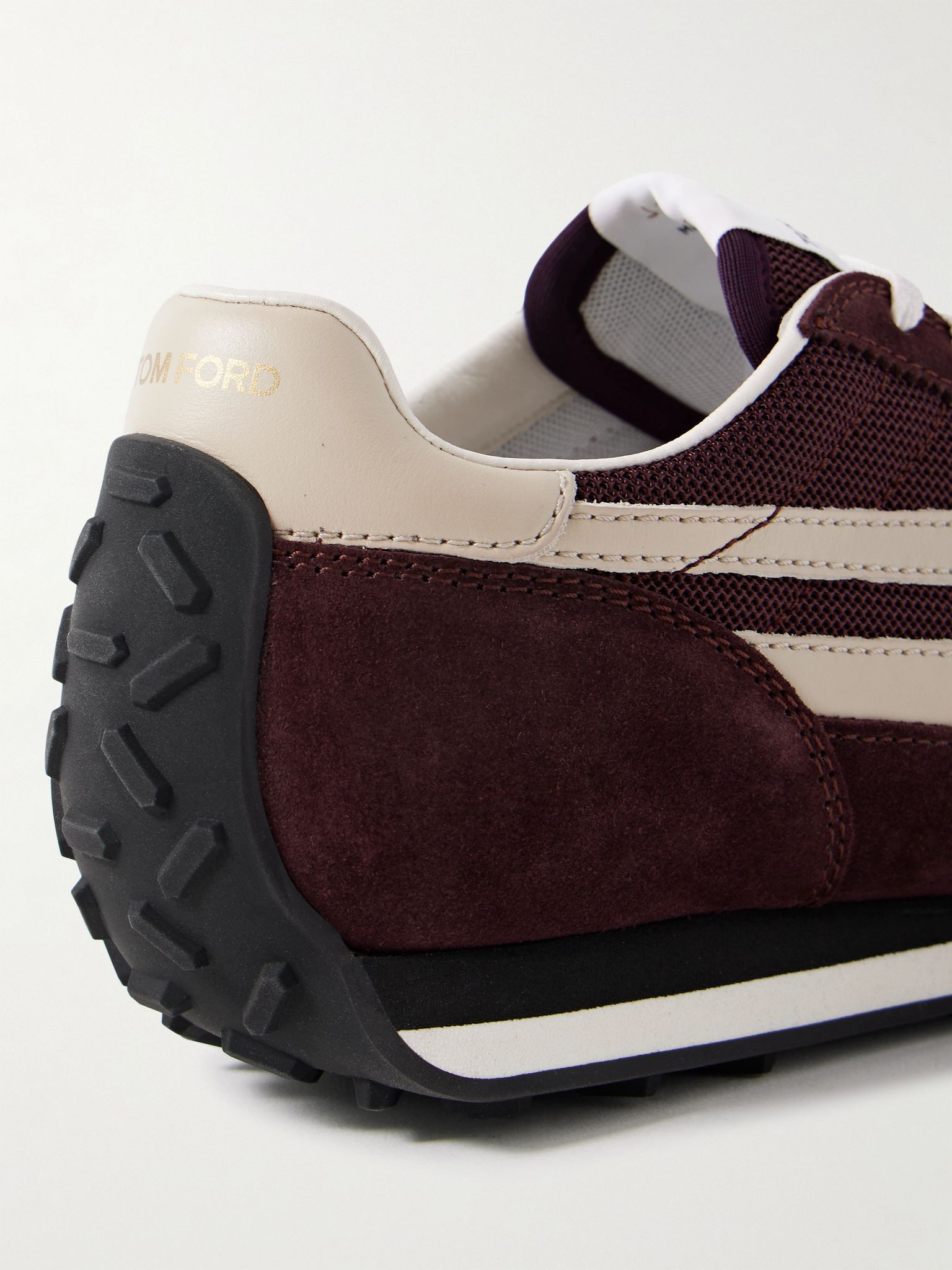 Mesh and Leather-Trimmed Suede Sneakers Burgundy - 5