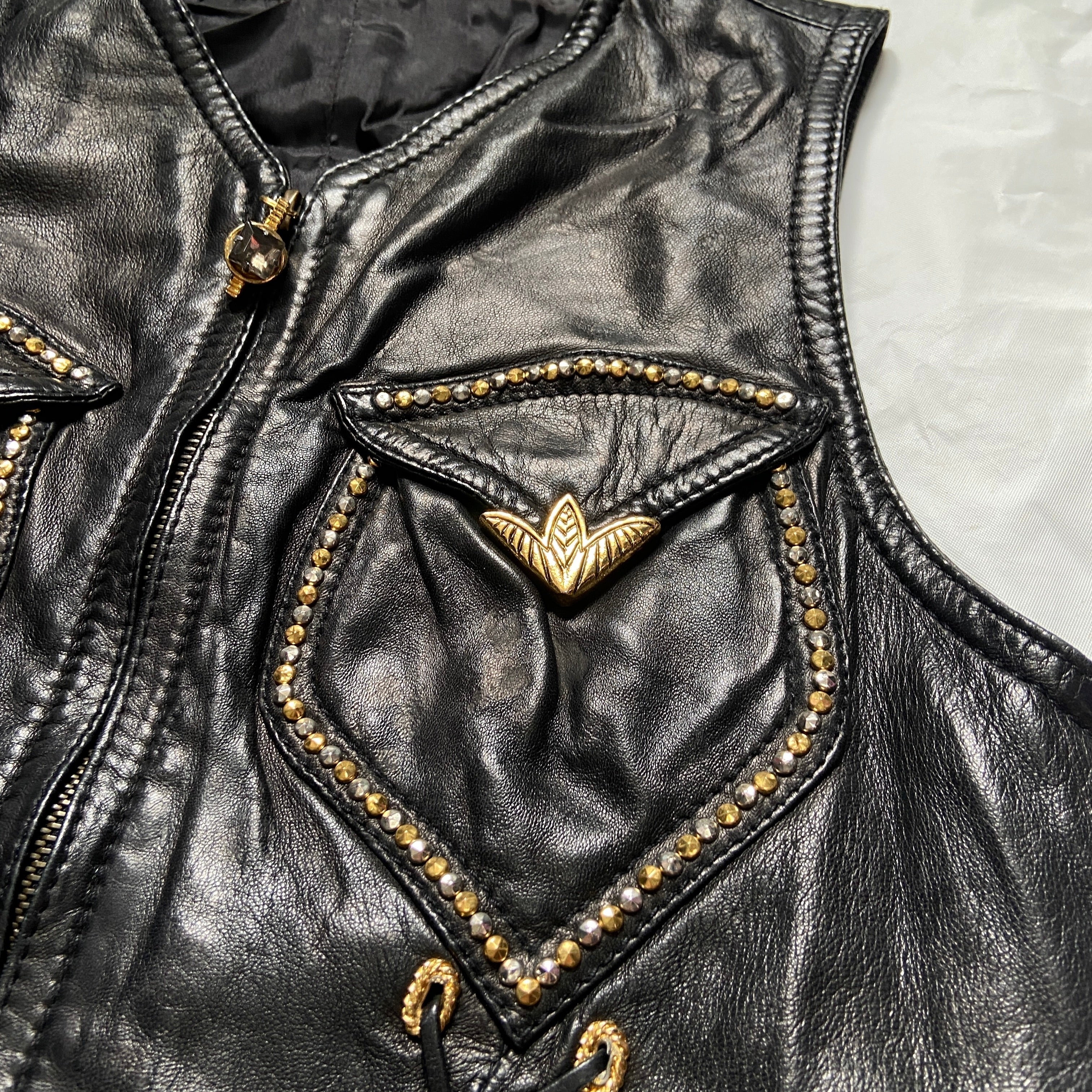Gianni Versace Spring 1993 Western Lambskin Leather Gold Embellished Vest 40 1992 - 8
