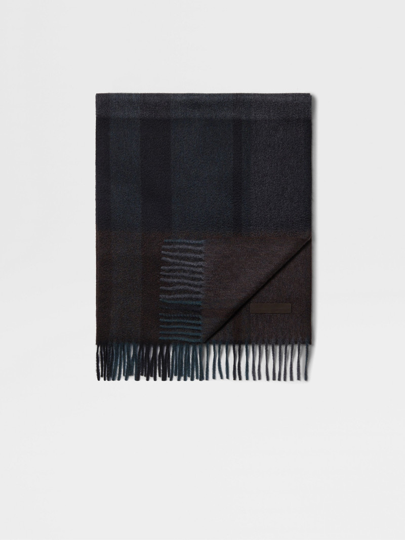 DARK GREY AND DARK BROWN OASI CASHMERE SCARF 1