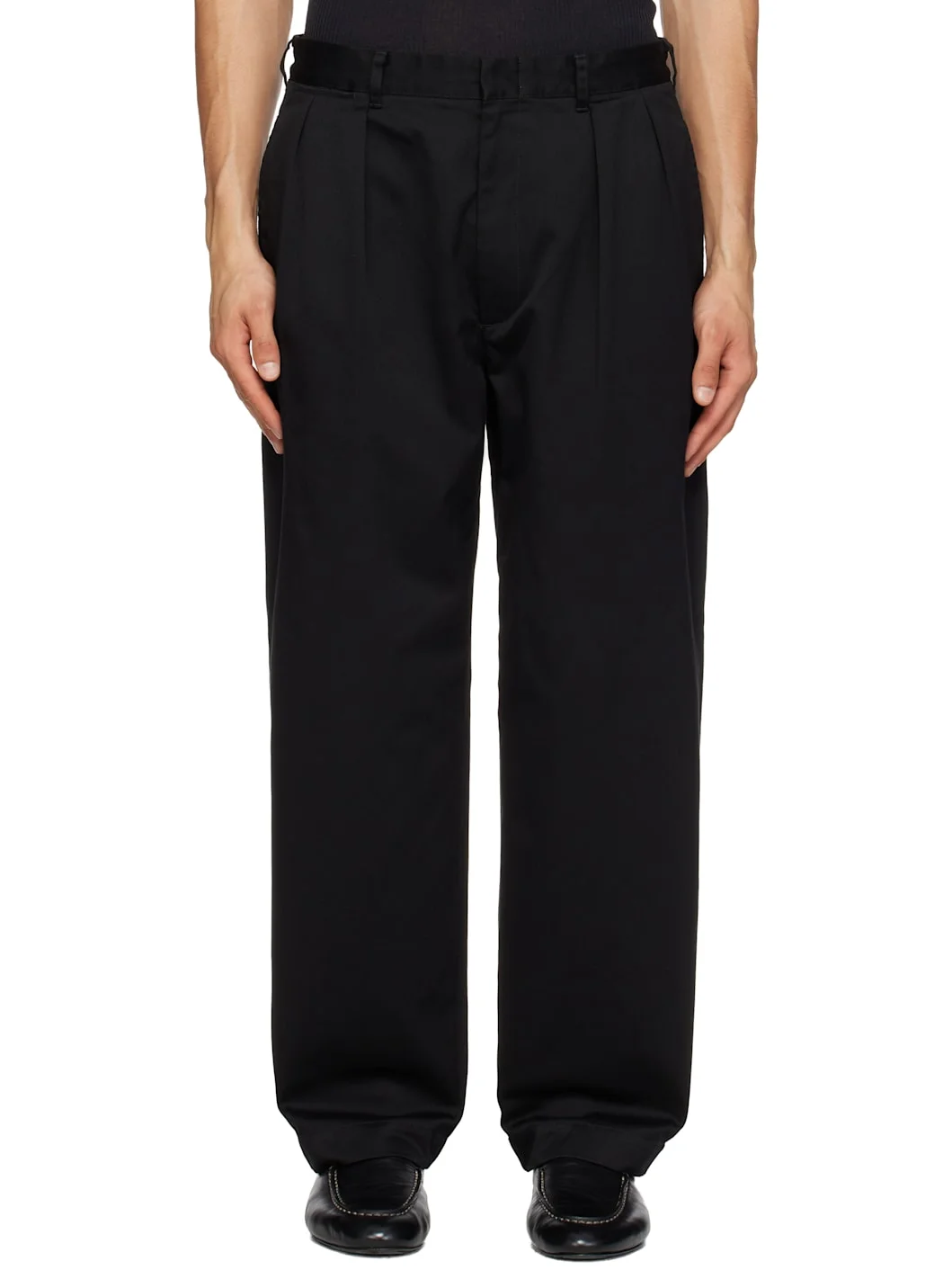 Black Double Pleated Chino Trousers - 1