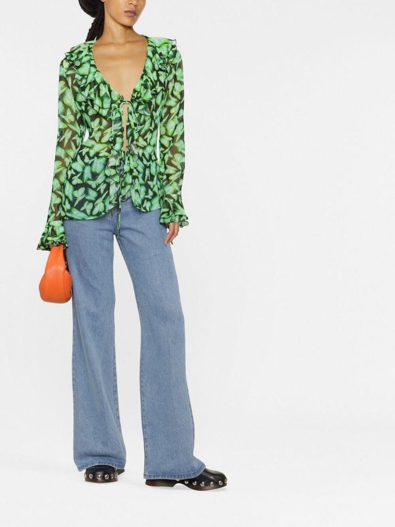 graphic-print ruffle-detail blouse - 3