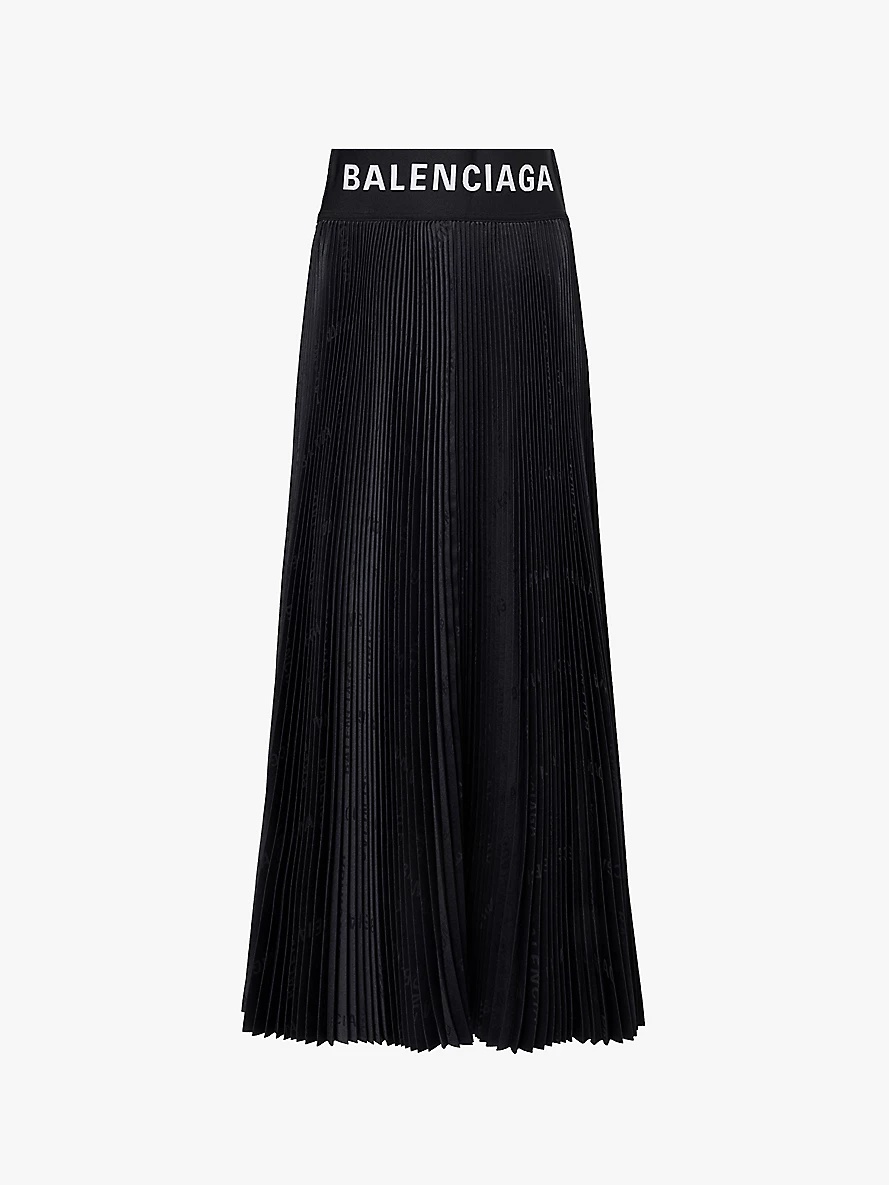 Branded-waistband pleated woven midi skirt - 1