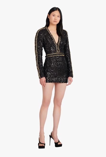 Short black and gold embroidered dress - 2