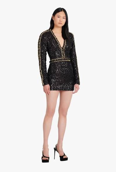 Balmain Short black and gold embroidered dress outlook