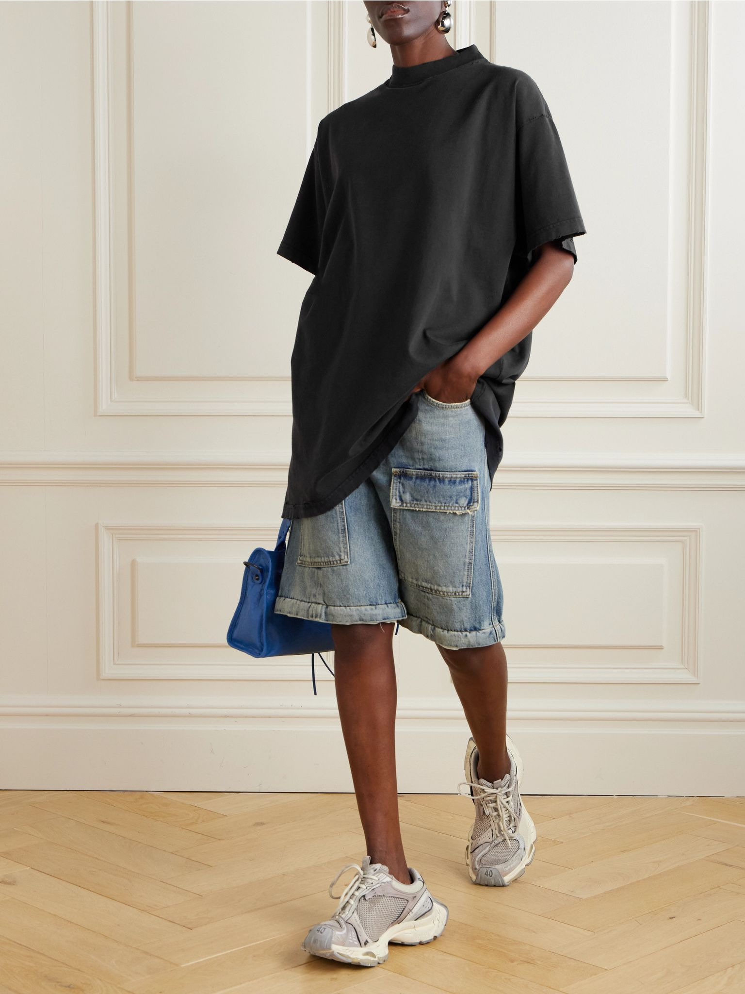 Mid-rise wide-leg cargo jeans Blue - 7