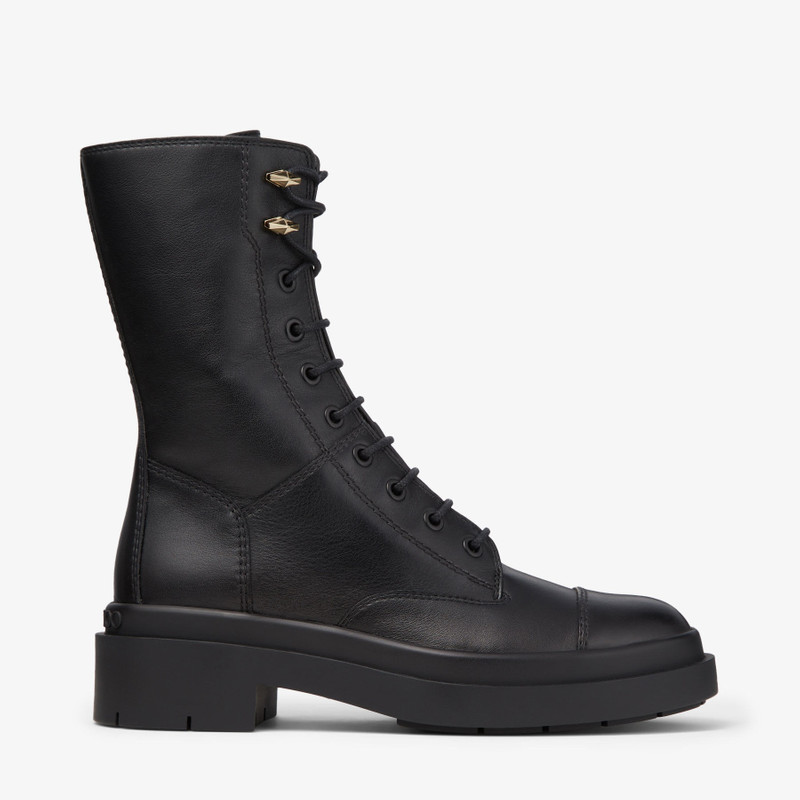 Nari Flat Black Leather Boots with Chain 1