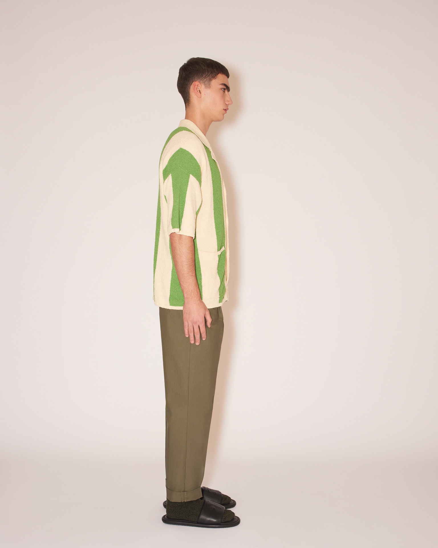 JEFF - Terry-knit button-down knit - Creme/green - 4