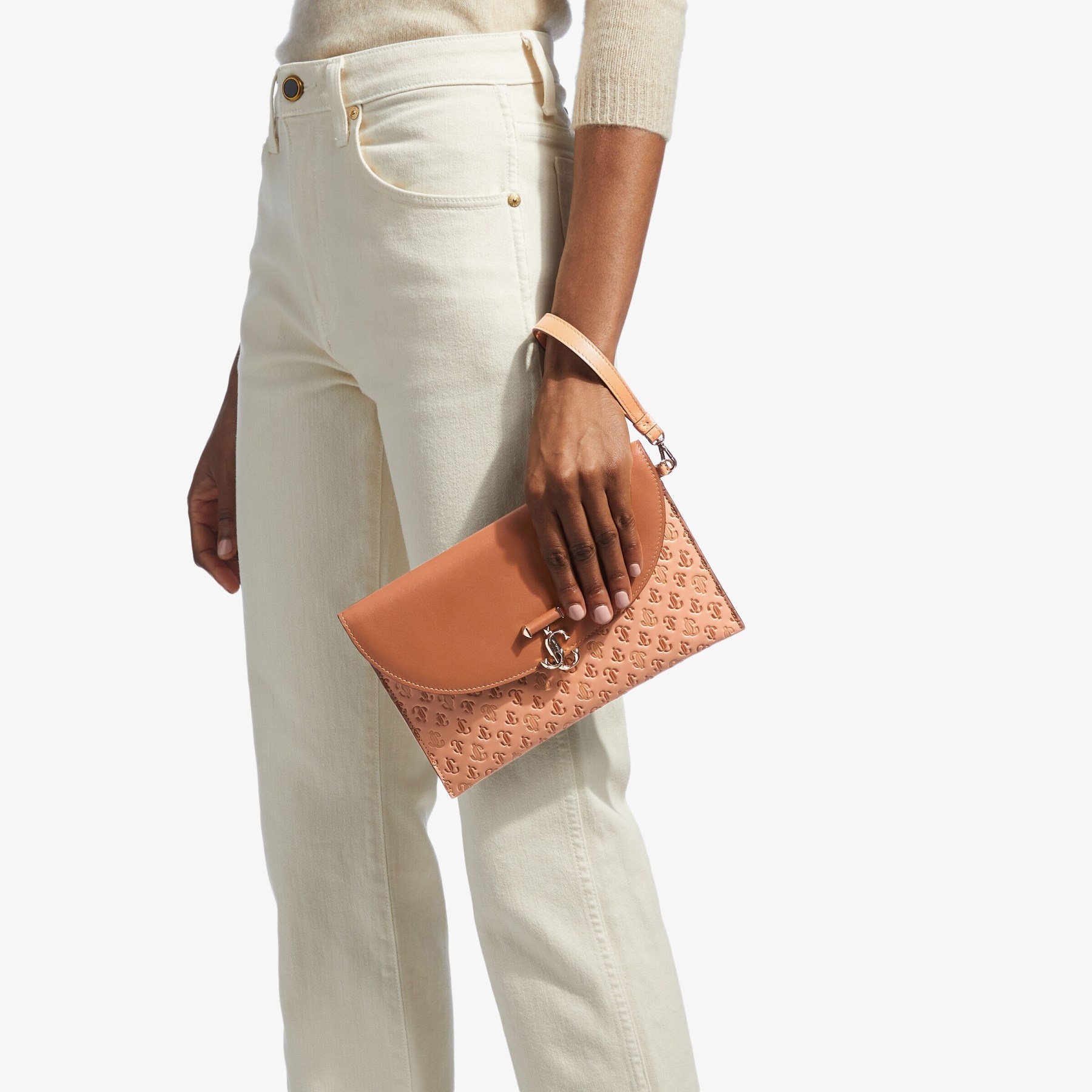 JC Envelope Pouch
Caramel JC Monogrammed Leather Pouch with Light Gold JC Monogram - 2