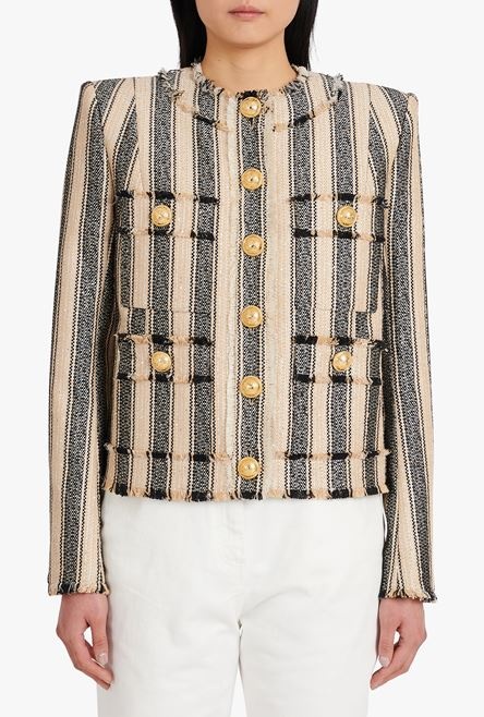 Ecru and black cotton piqué jacket - 5