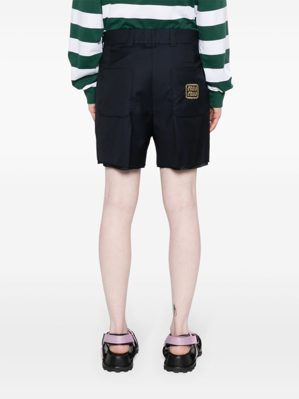 logo-embroidered wool shorts - 4