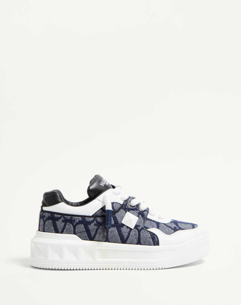 ONE STUD XL LOW-TOP SNEAKER IN DENIM-EFFECT TOILE ICONOGRAPHE JACQUARD FABRIC 1