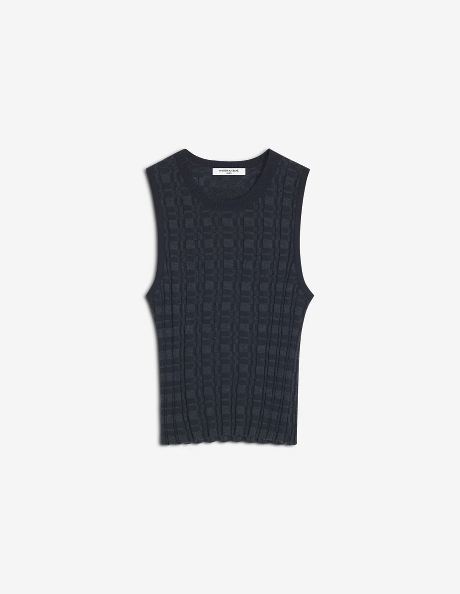 MERINO WOOL RIB CHECK TOP - 1