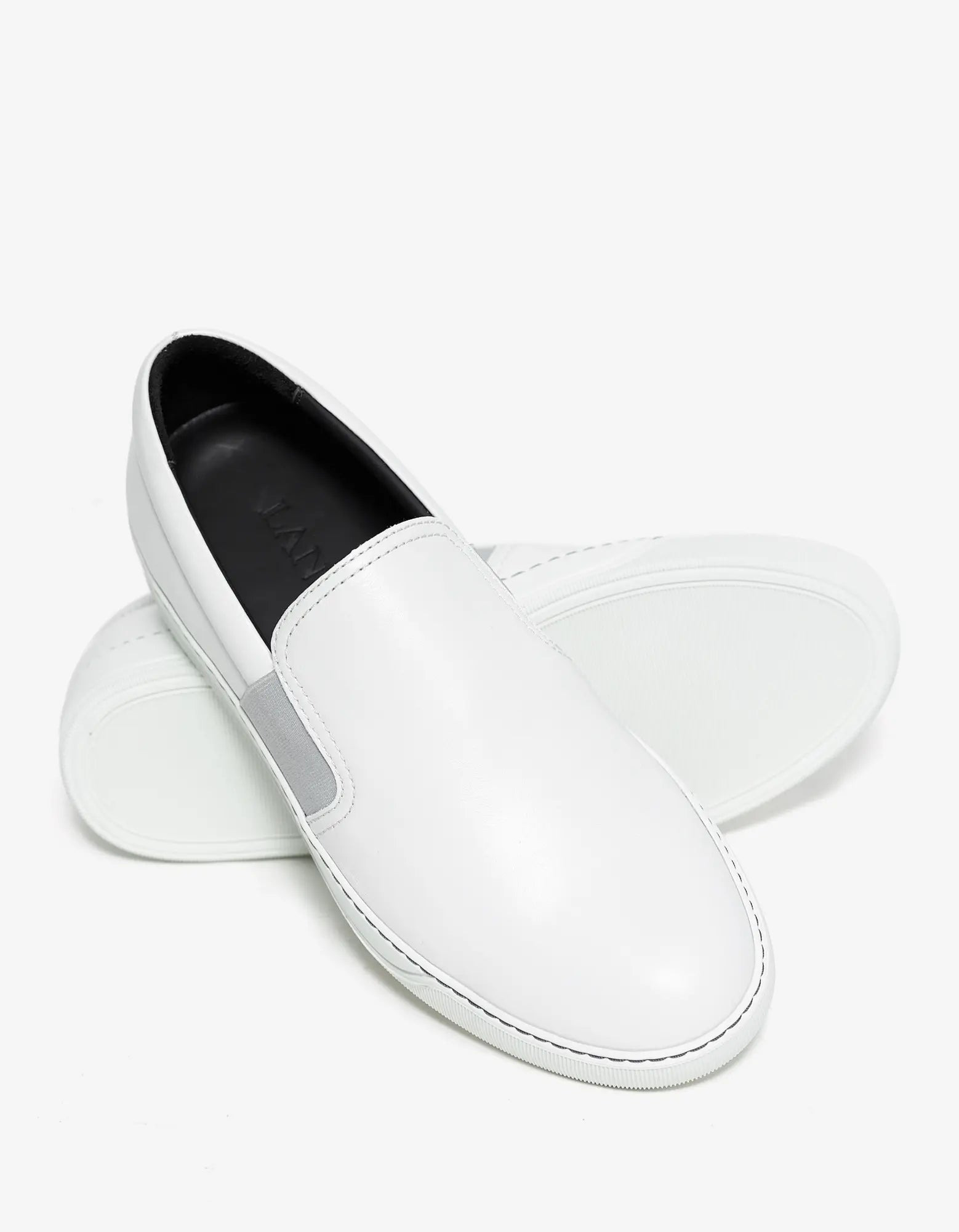 Lanvin Aged White Leather Slip On Trainers - 3