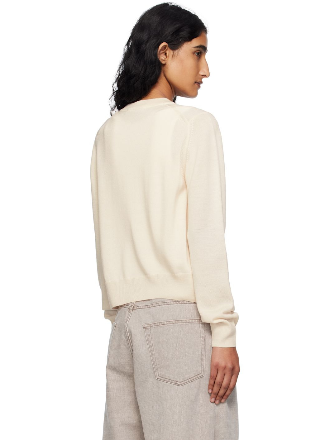Beige Double Bold Fox Head Patch Regular Cardigan - 3