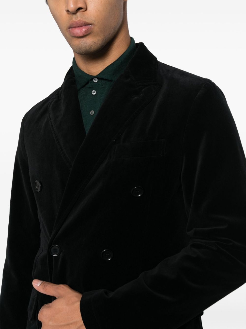 notched-lapels velvet-finish double-breasted blazer - 5