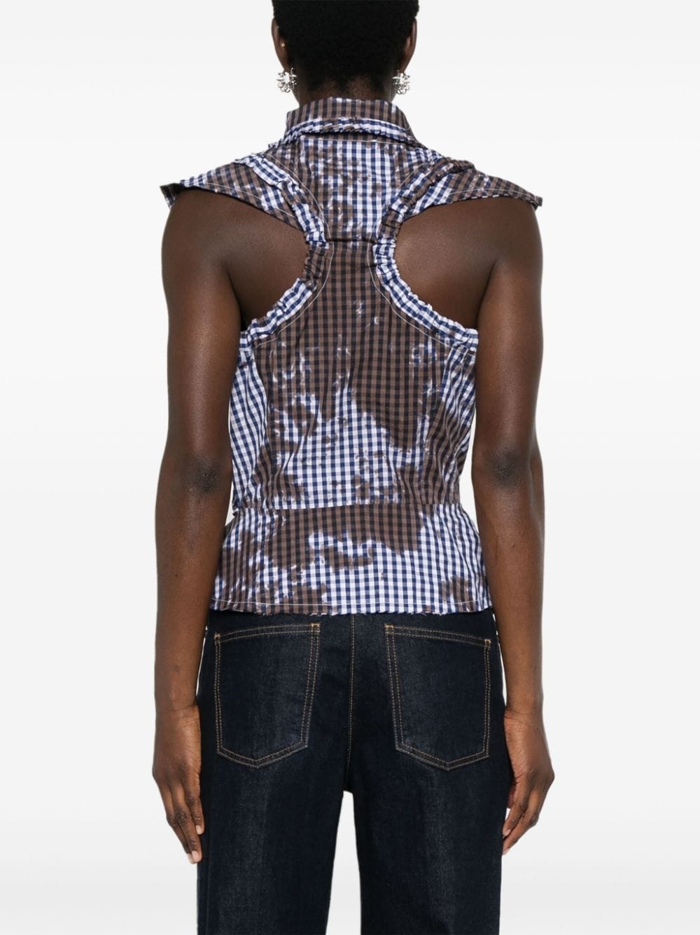 gingham ruffled sleeveless top - 4