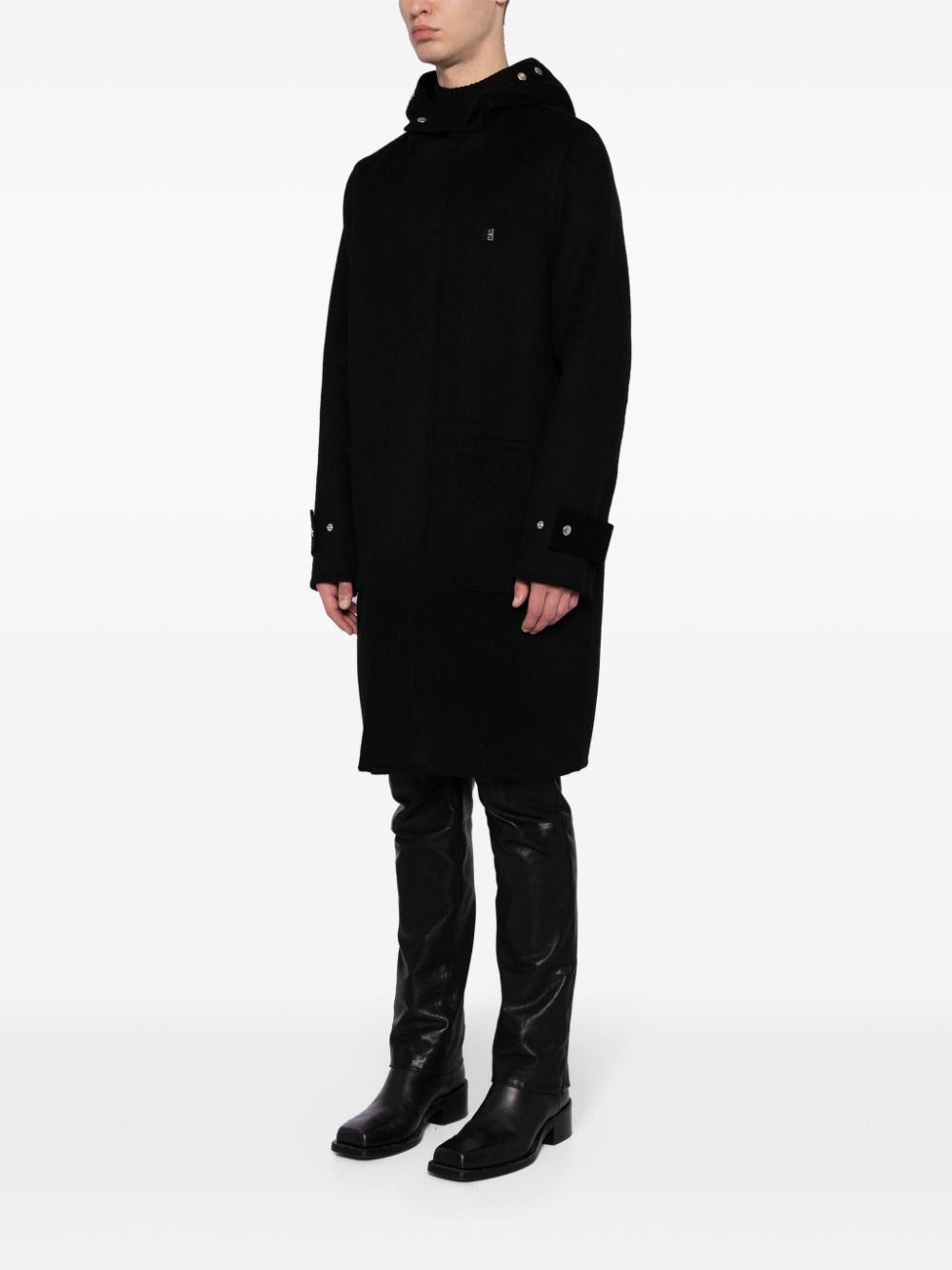 hooded single-breasted coat - 3