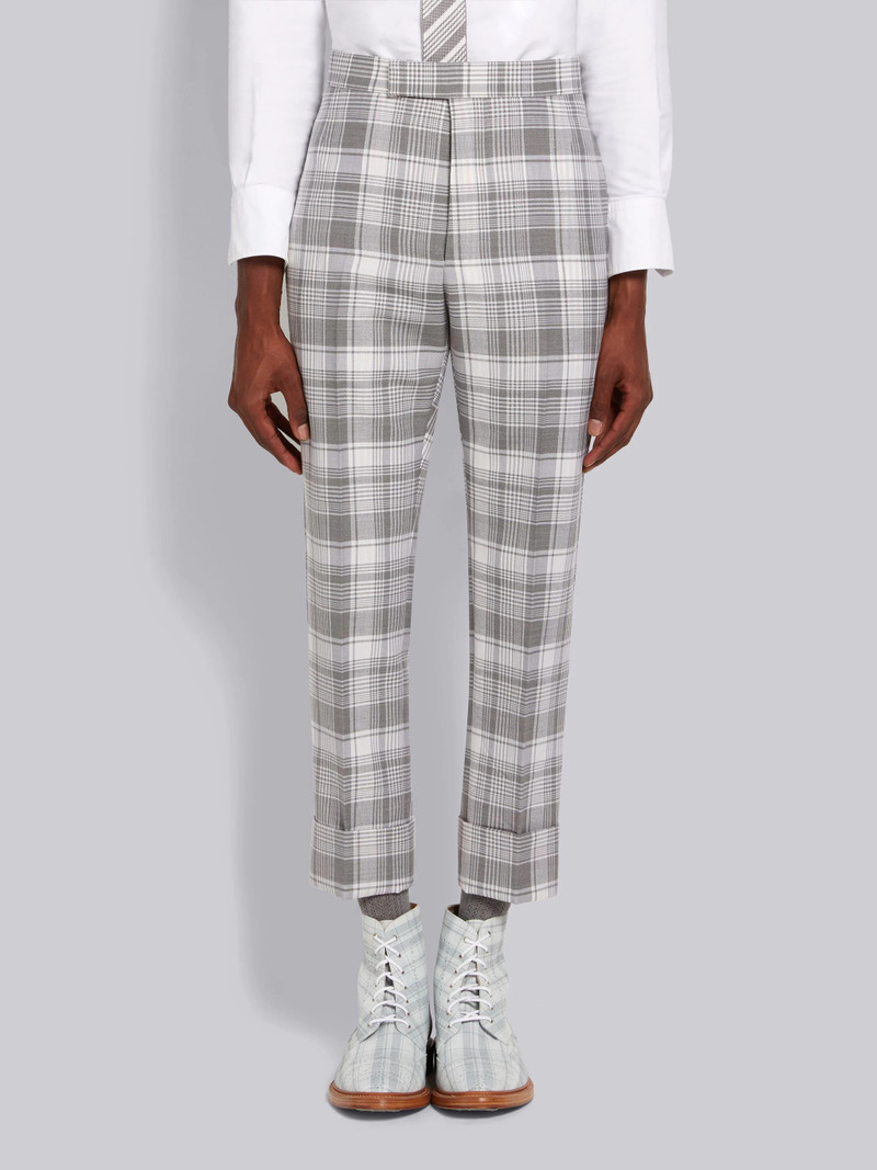 Medium Grey Hairline Madras Check Classic Backstrap Trouser 1