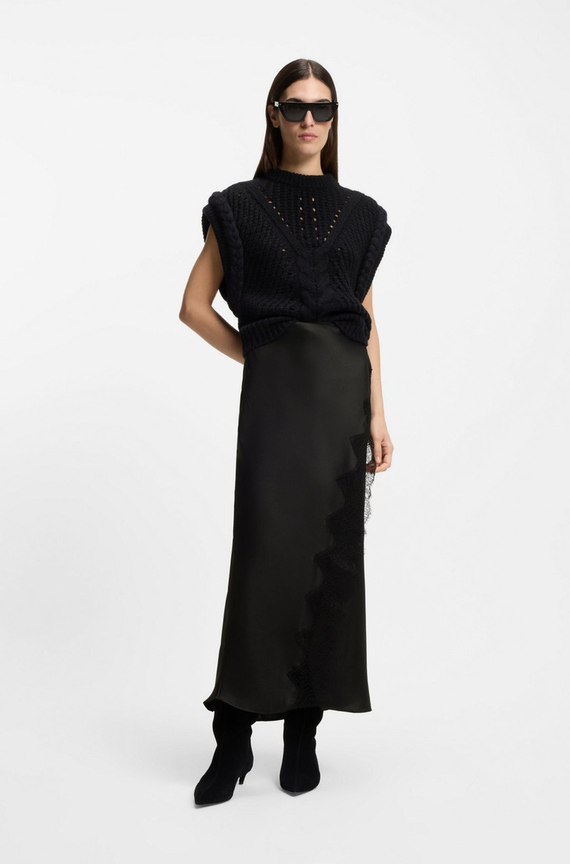 BOSS WRAP-STYLE MAXI SKIRT IN SATIN WITH LACE TRIM outlook