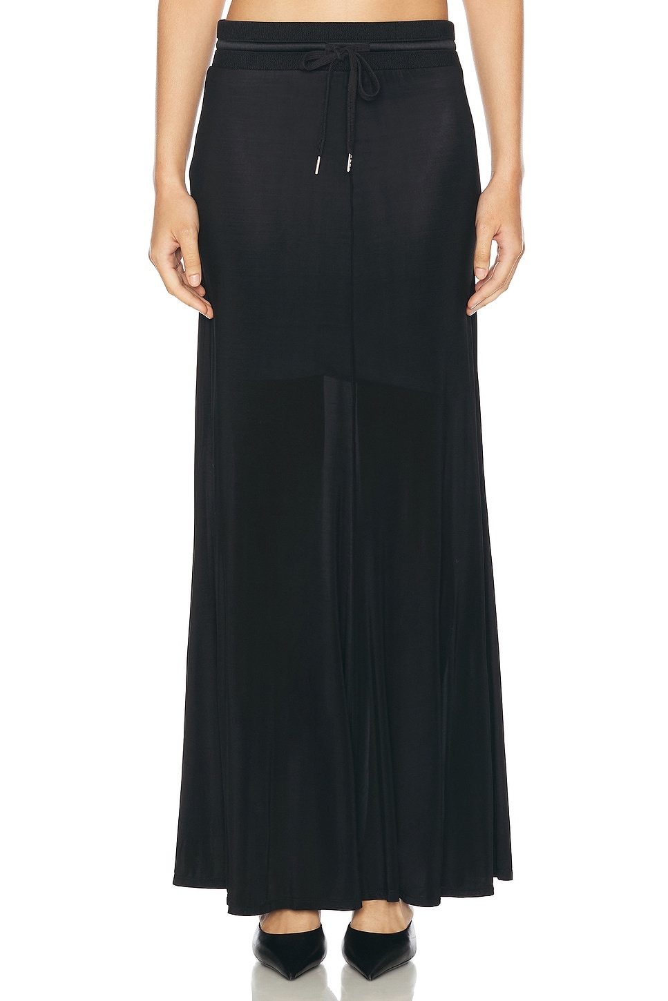 Drawstring Waist Maxi Skirt - 1