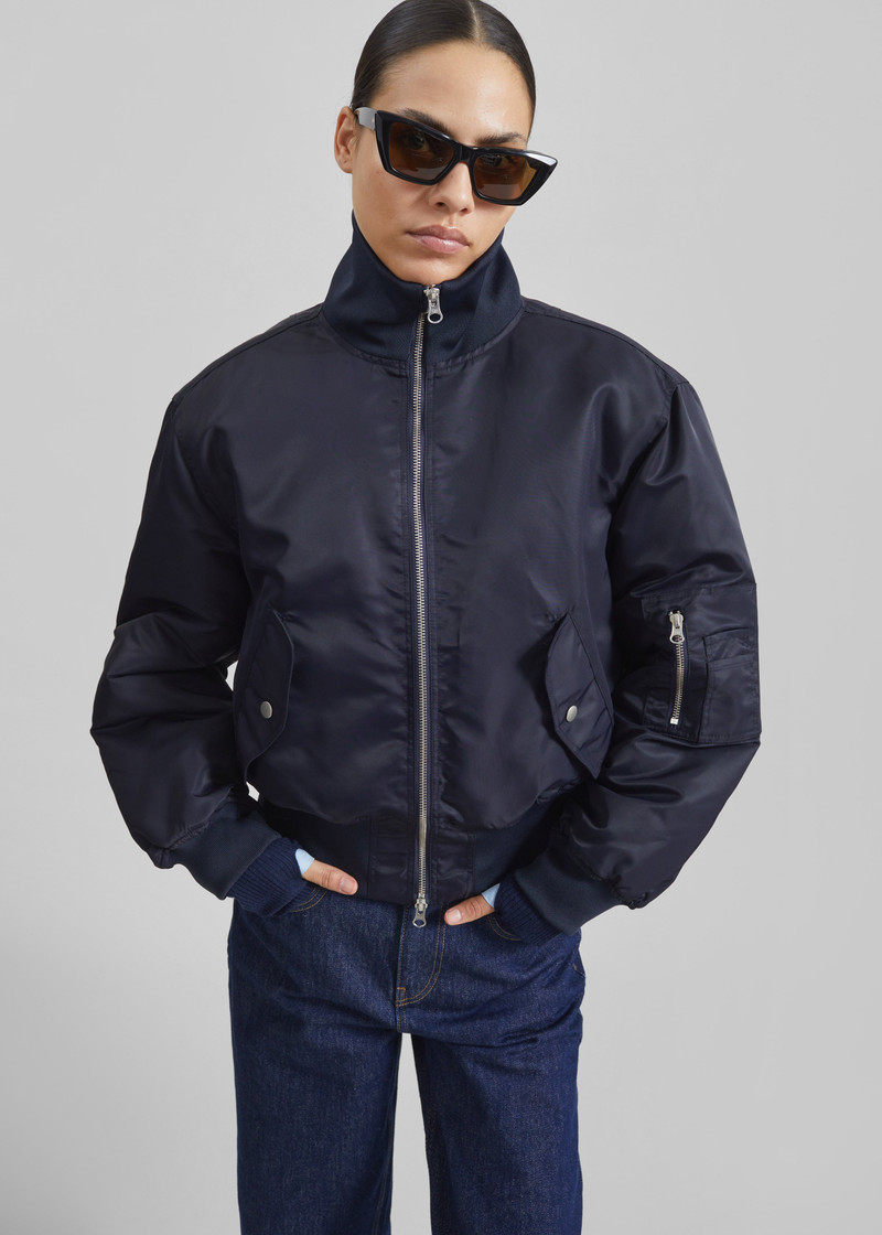 Maloy Cropped Bomber Jacket - Navy 7