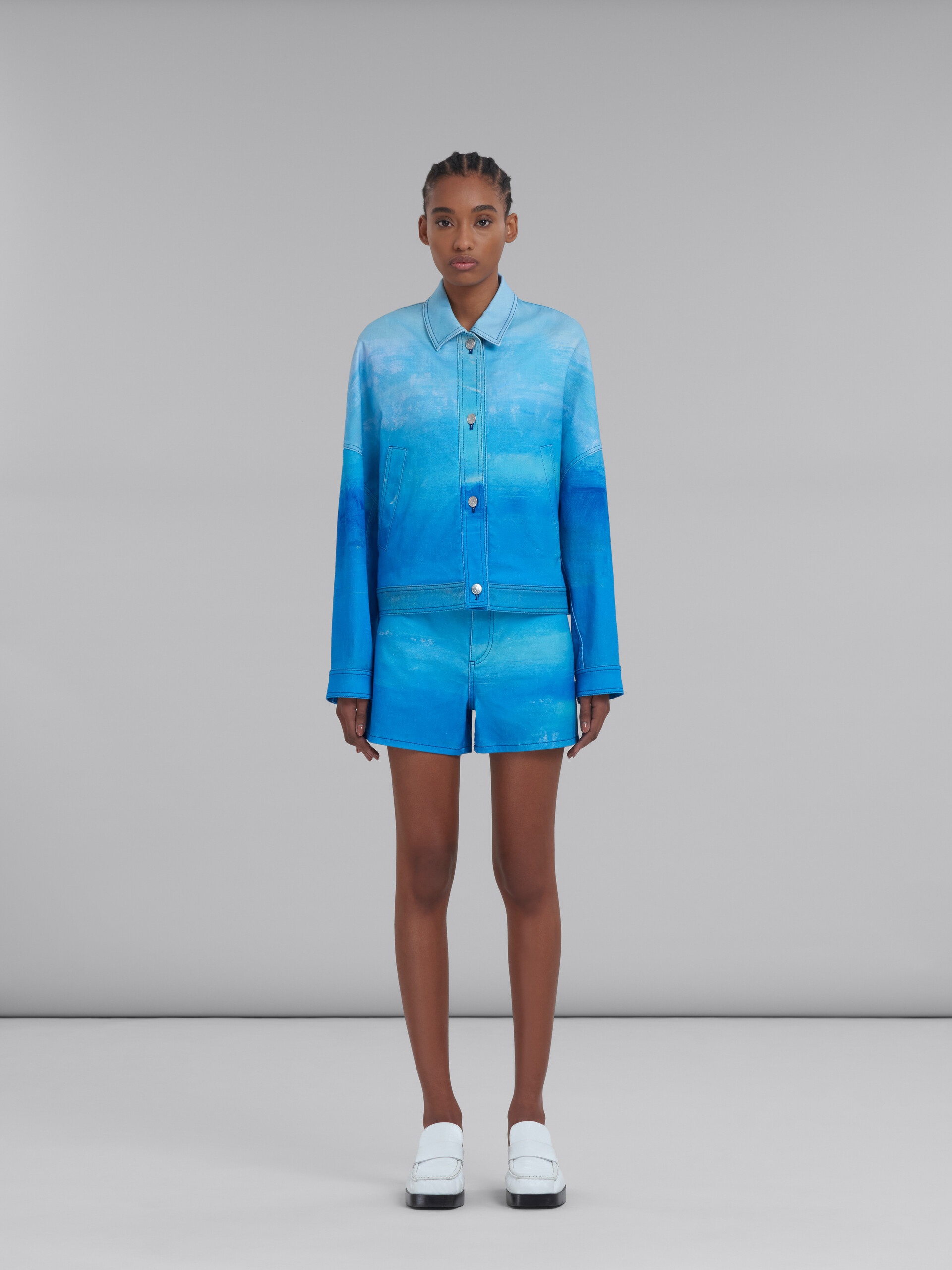BLUE COTTON DRILL JACKET WITH NOTTE GIORNO PRINT - 2