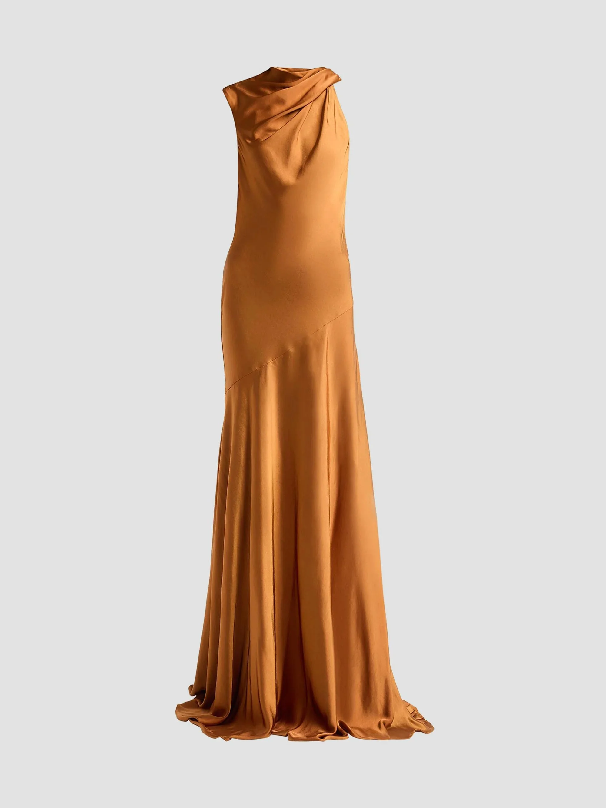 Women's Liquid Satin Draped Gown - Copper - 1