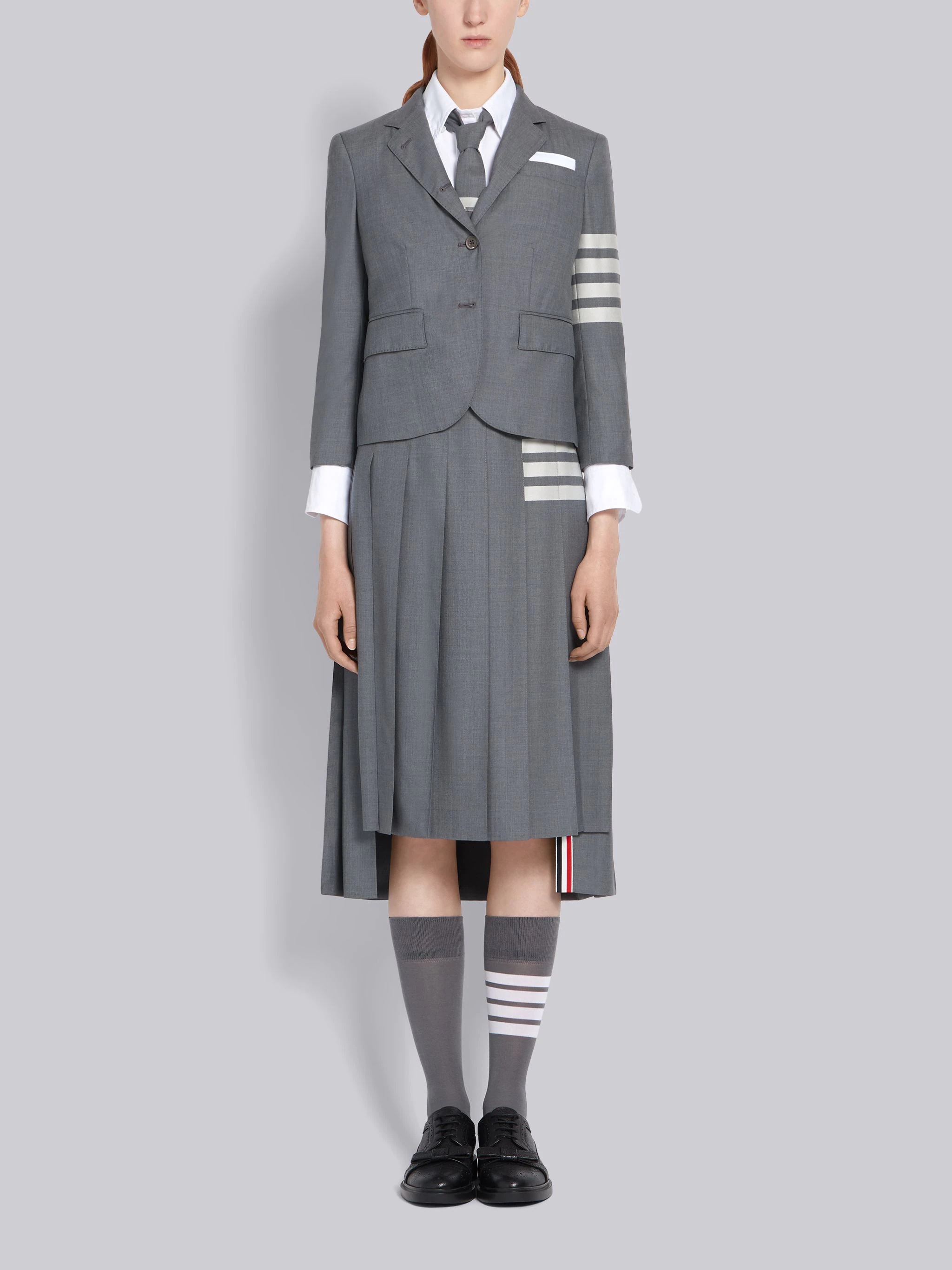 Medium Grey Wool Plain Weave Pleated 4-Bar Skirt - 4