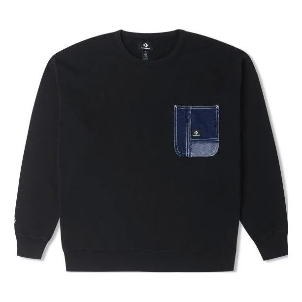 Converse Denim Patchwork Crew Sweatshirt 'Black' 10025519-A03 - 1