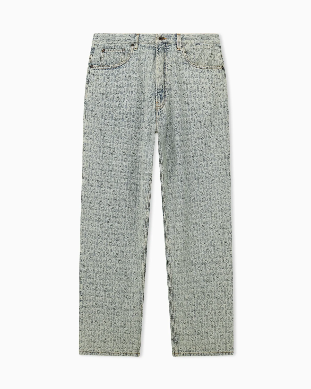 FIVE-POCKET JACQUARD DENIM JEANS WITH A MONOGRAM PATTERN - 1