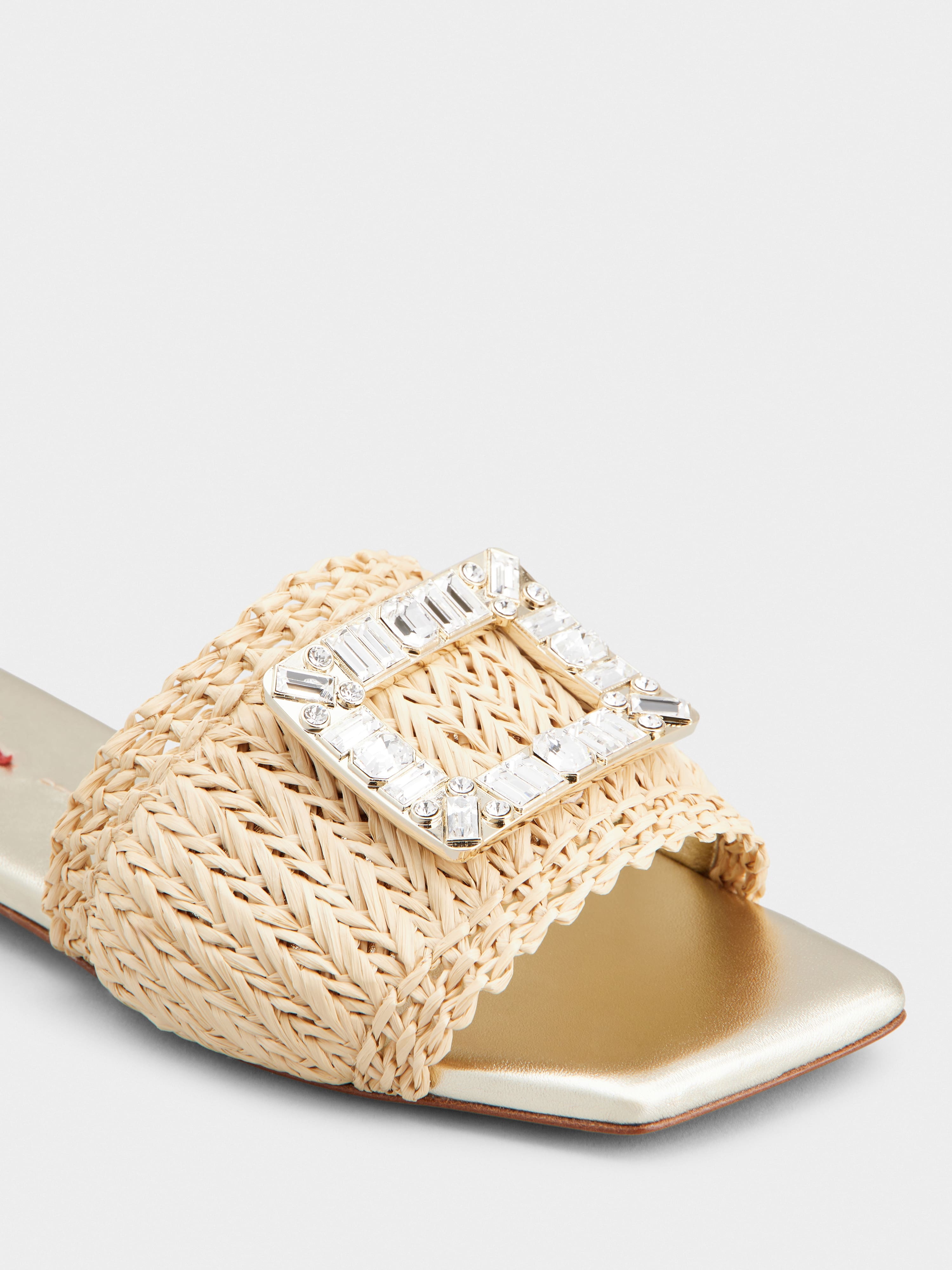 Strass Buckle Slides in Raffia - 3