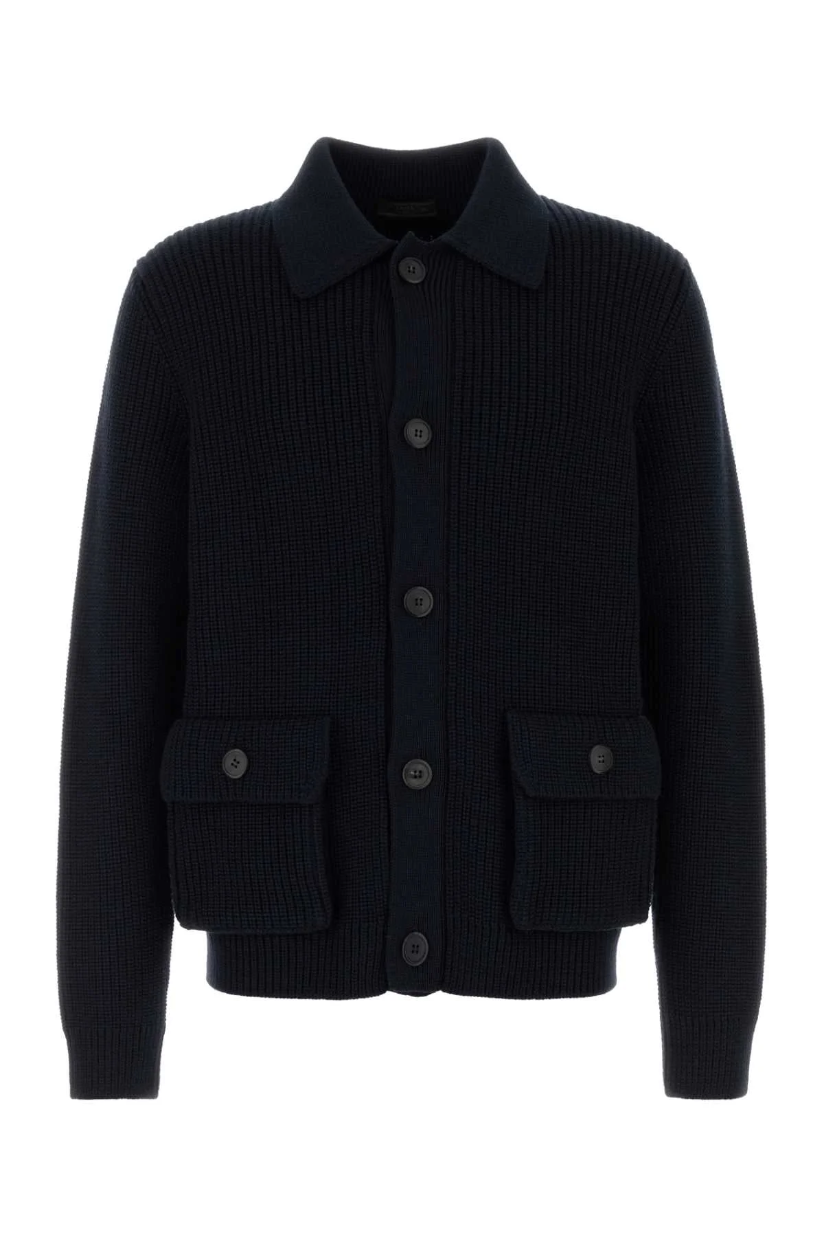 Prada Men Midnight Blue Wool Cardigan - 1