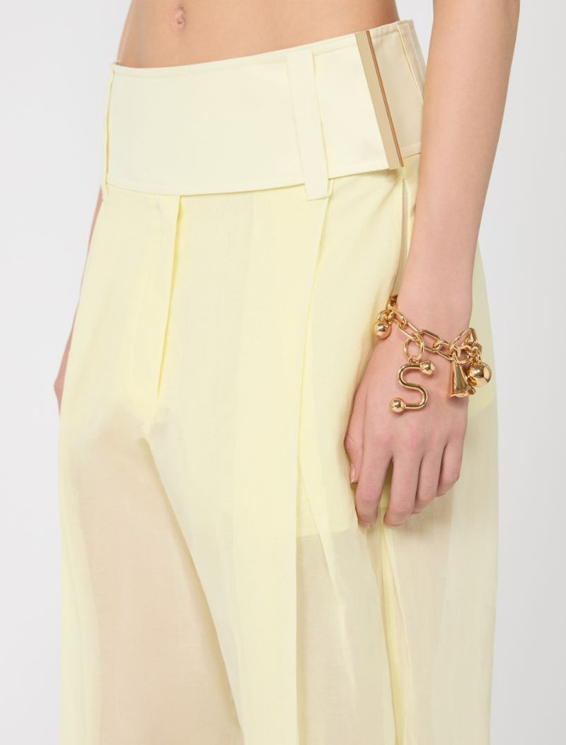 Wide-fit trousers in organza-feel cotton voile - yellow 5