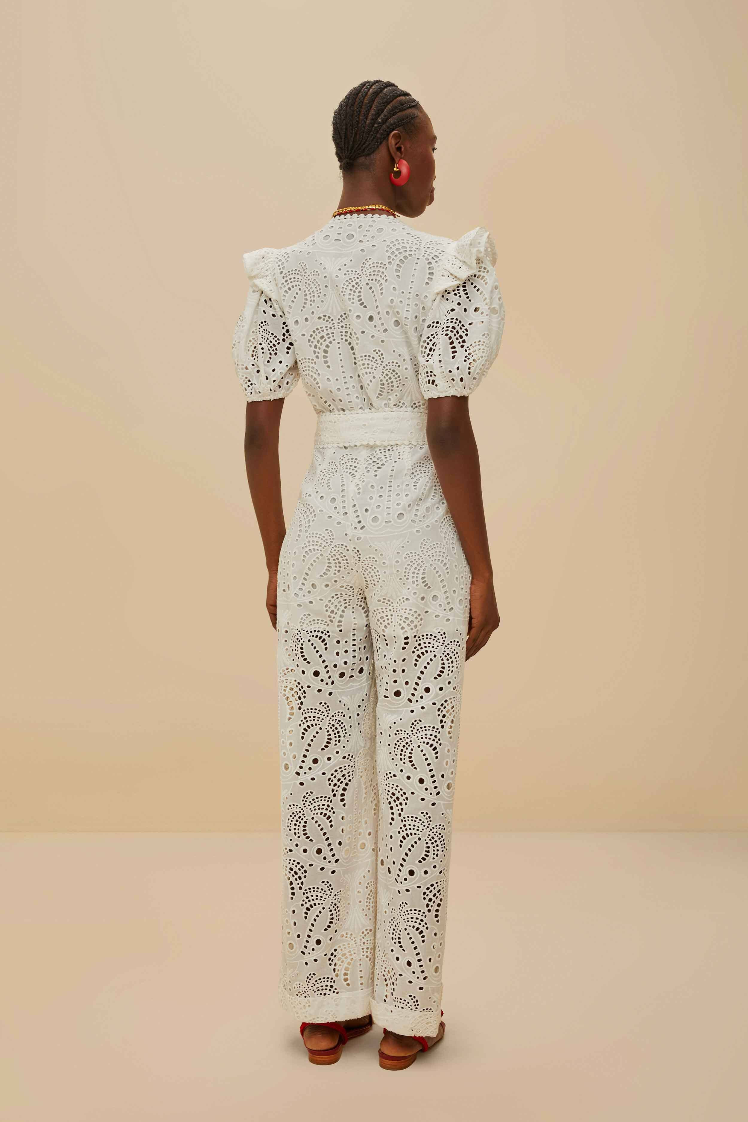 Off-White Palm Tree Eyelet Jumpsuit - 4