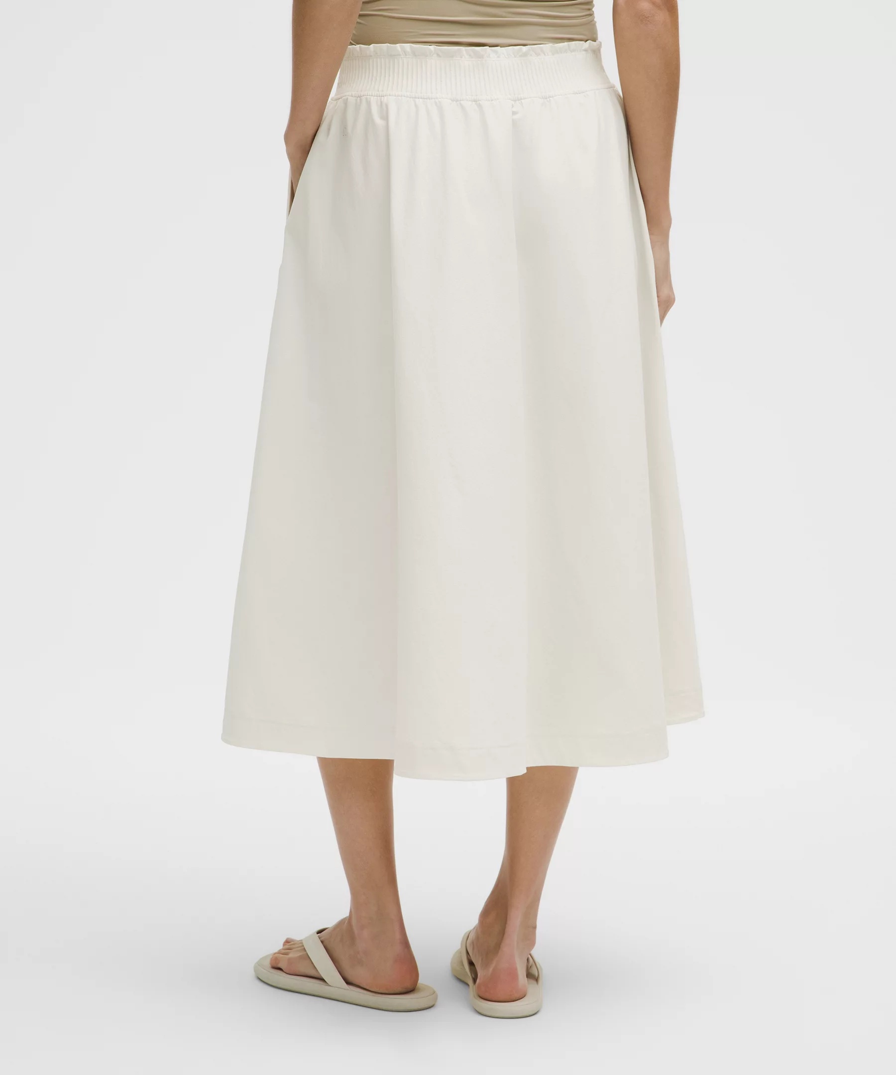 Stretch Woven Ruffle-Waist Midi Skirt - 3