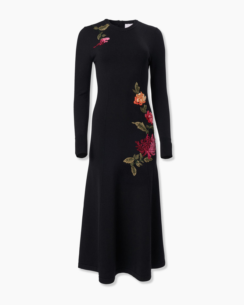 Chrysanthemum-Embroidered Midi Knit Dress 1