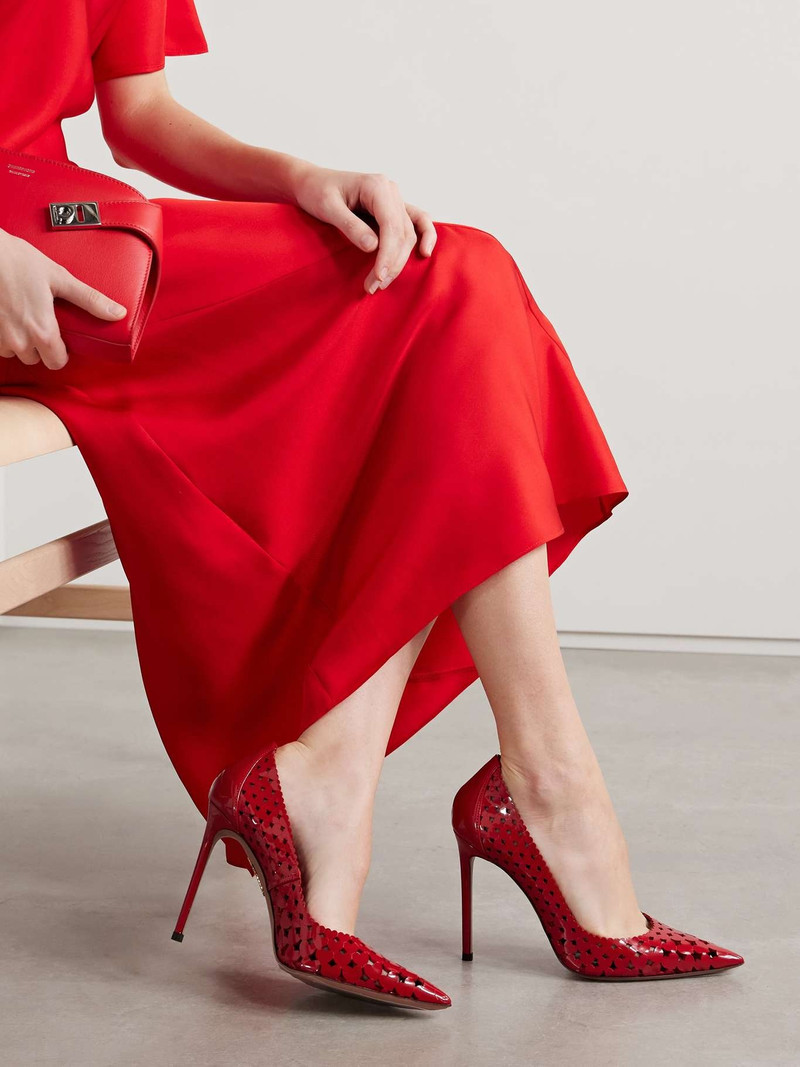 AQUAZZURA Amourose 105 cutout patent-leather pumps Red outlook