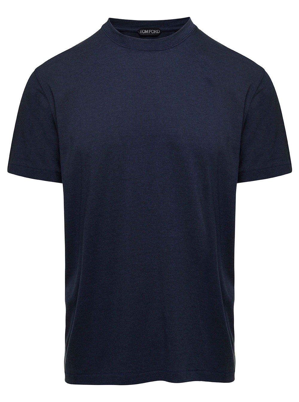 Tom Ford Men Blue Crew Neck T-Shirt With Embroidered Logo In Cotton Blend Man - 1