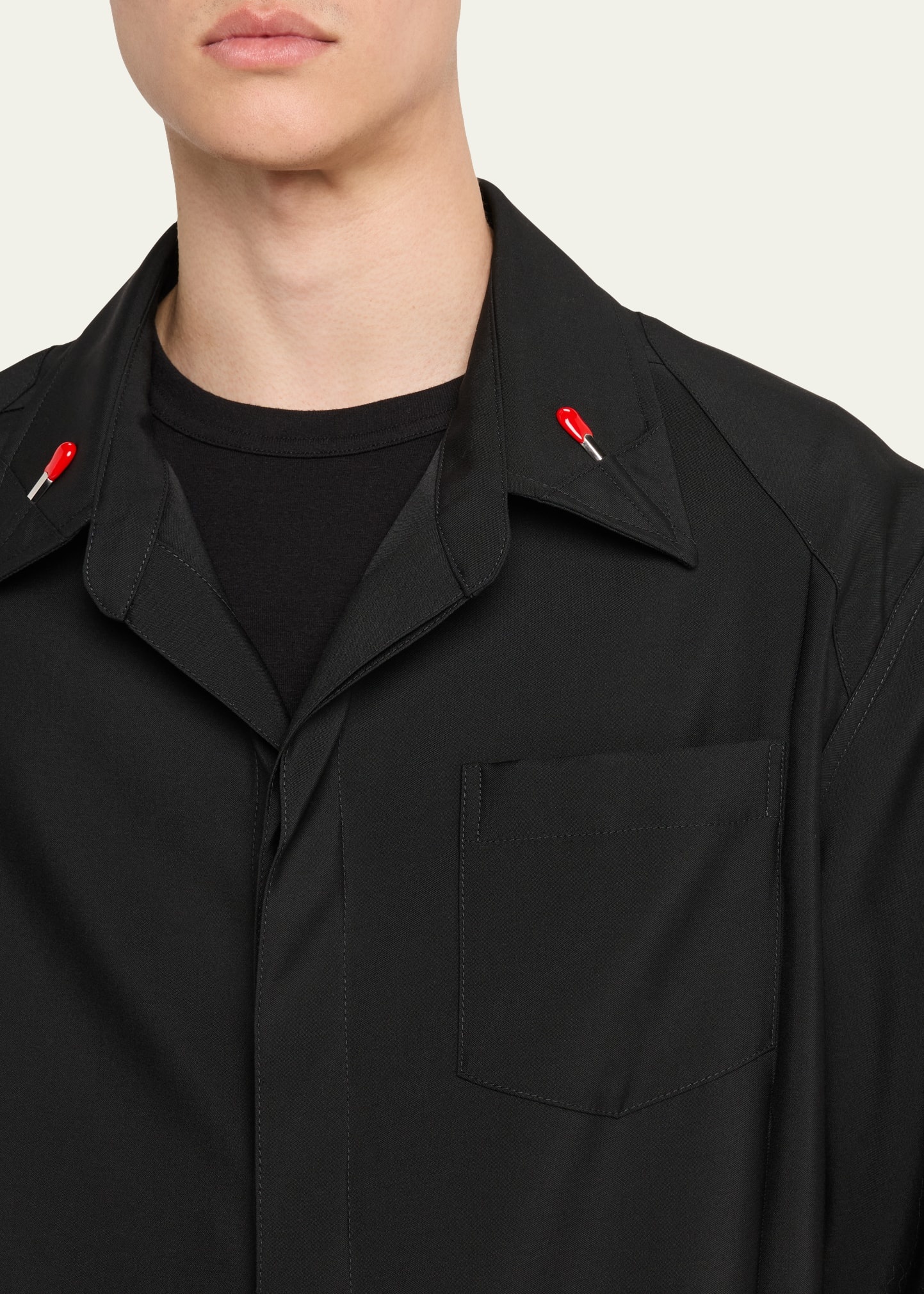 Men's Enamel Matchstick-Collar Wool Sport Shirt - 5