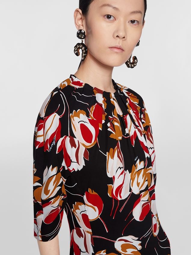 WINDBLOWN PRINT CADY DRESS WITH 3/4 SLEEVES - 4