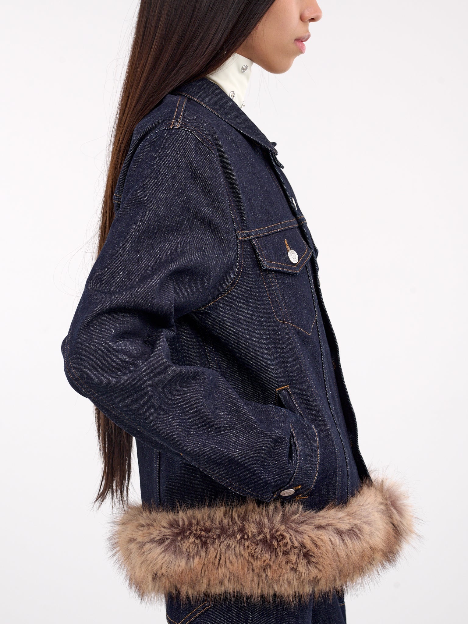 Faux Fur Denim Jacket - 5