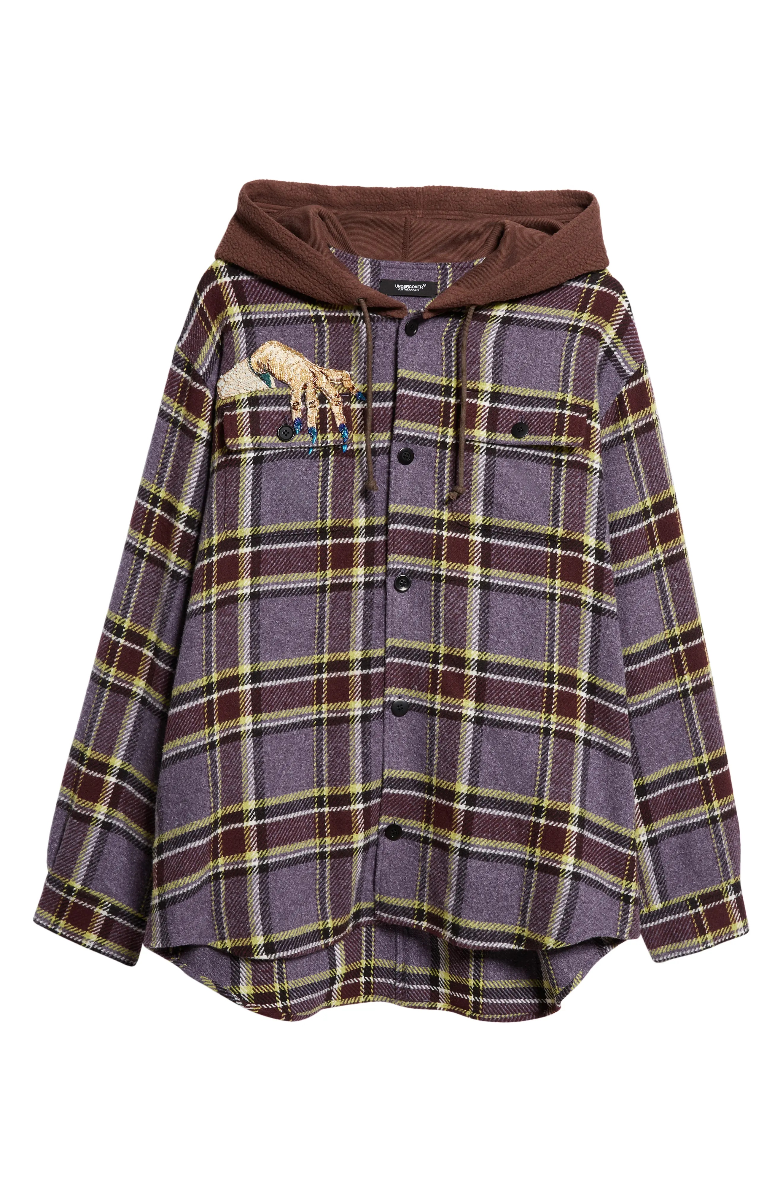 Beaded Hooded Plaid Button-Up Shirt - 6