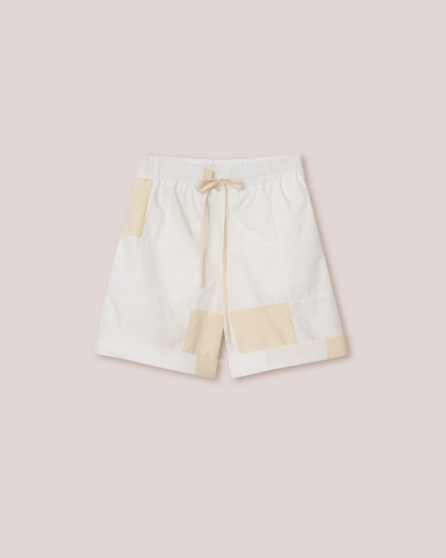 LINDE - Upcycled patchwork relaxed shorts - White/eggshell - 1