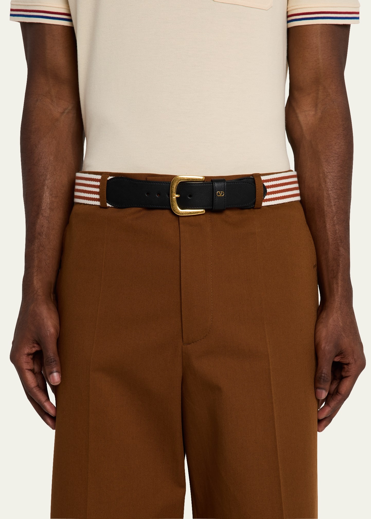 Men's Nano Stripe Cotton and Leather Belt - 2