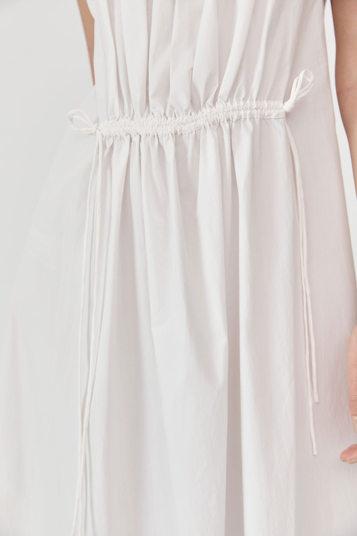 Relaxed Drawstring Dress - White - 4