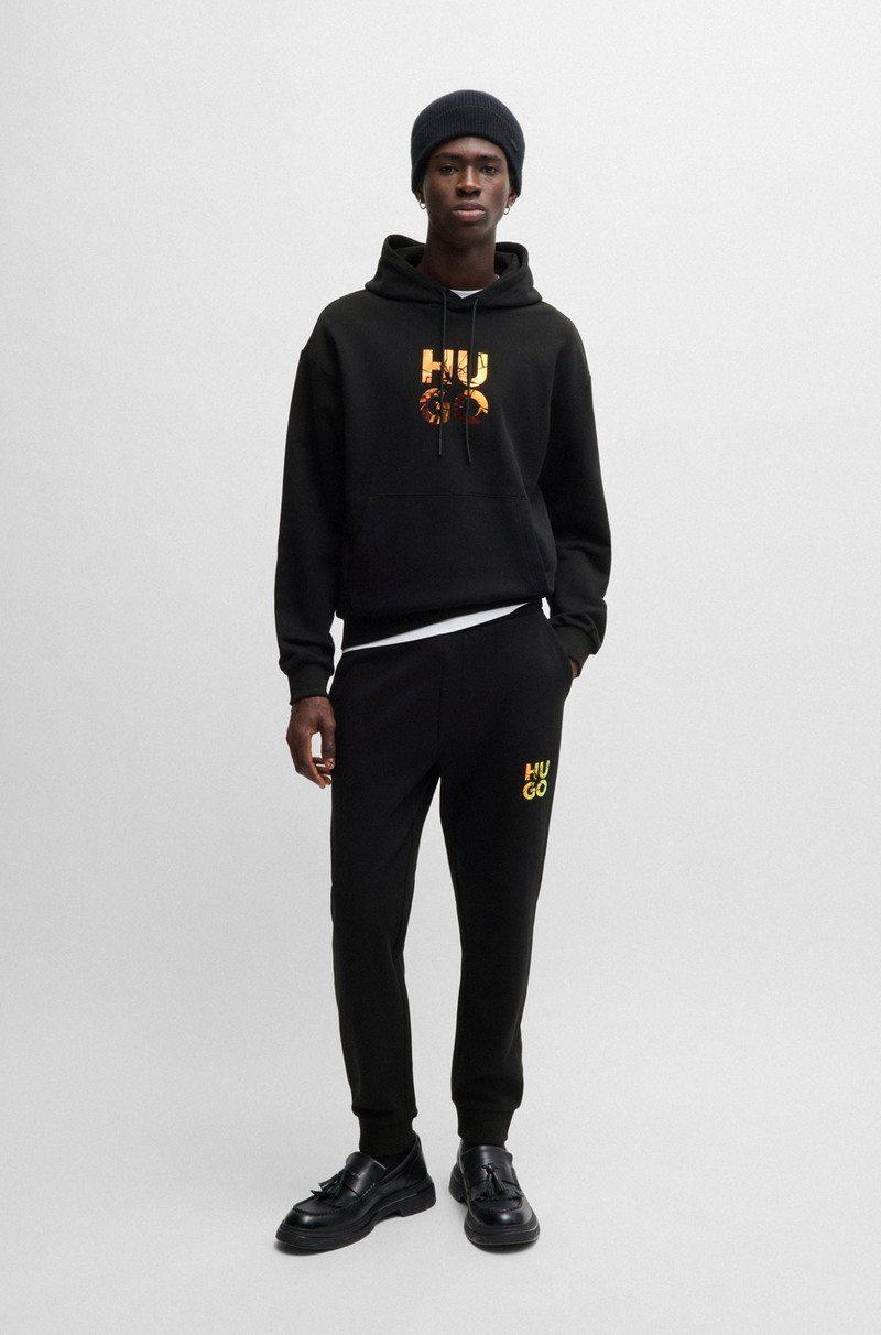 HUGO COTTON-TERRY REGULAR-FIT HOODIE WITH STACKED LOGO outlook
