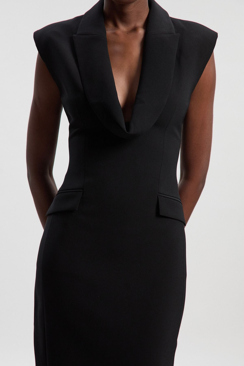 Petite Polished Tailored Cowl Neck Sleeveless Midi Dress 3