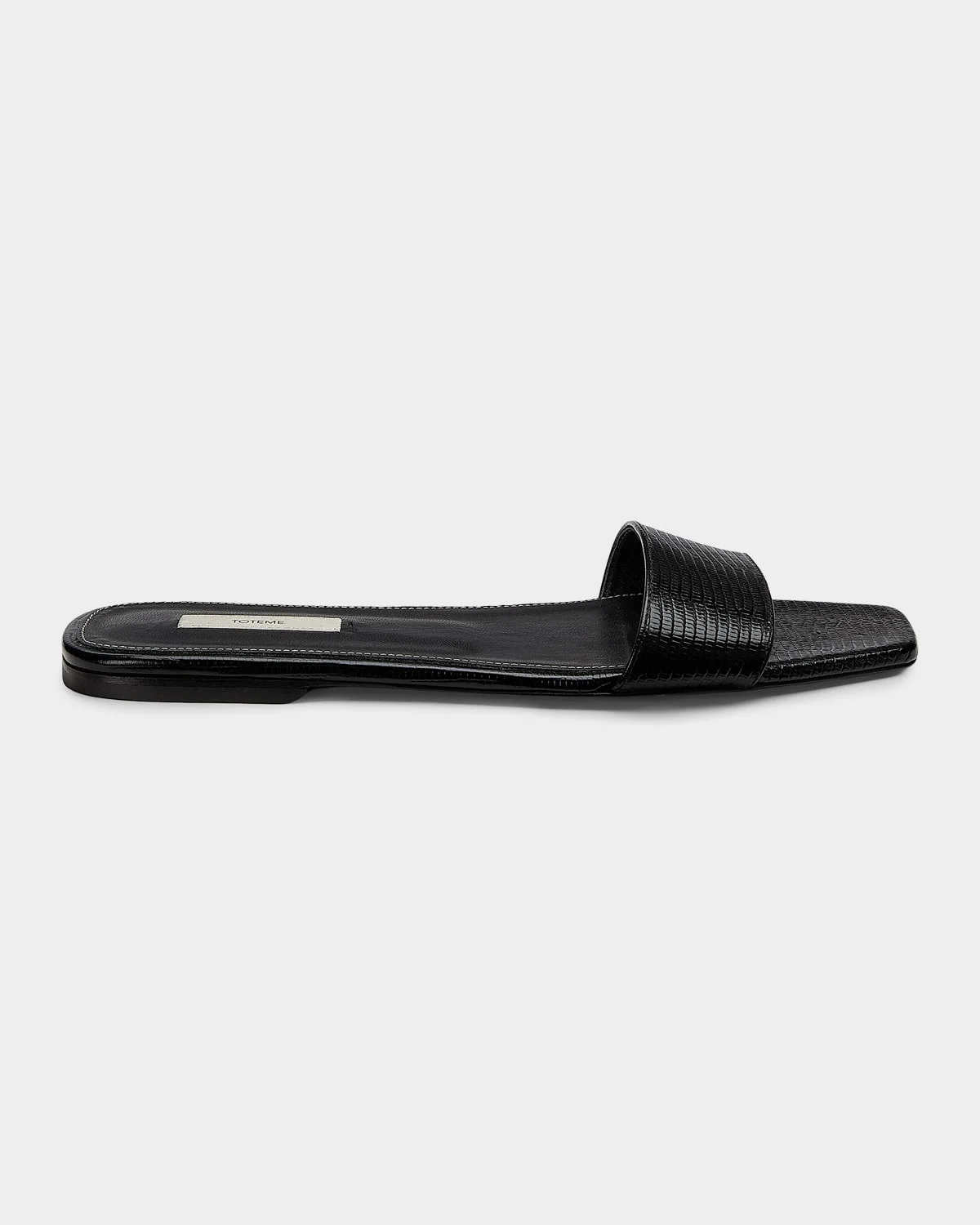 Lizard-Embossed Leather Flat Sandals - 1