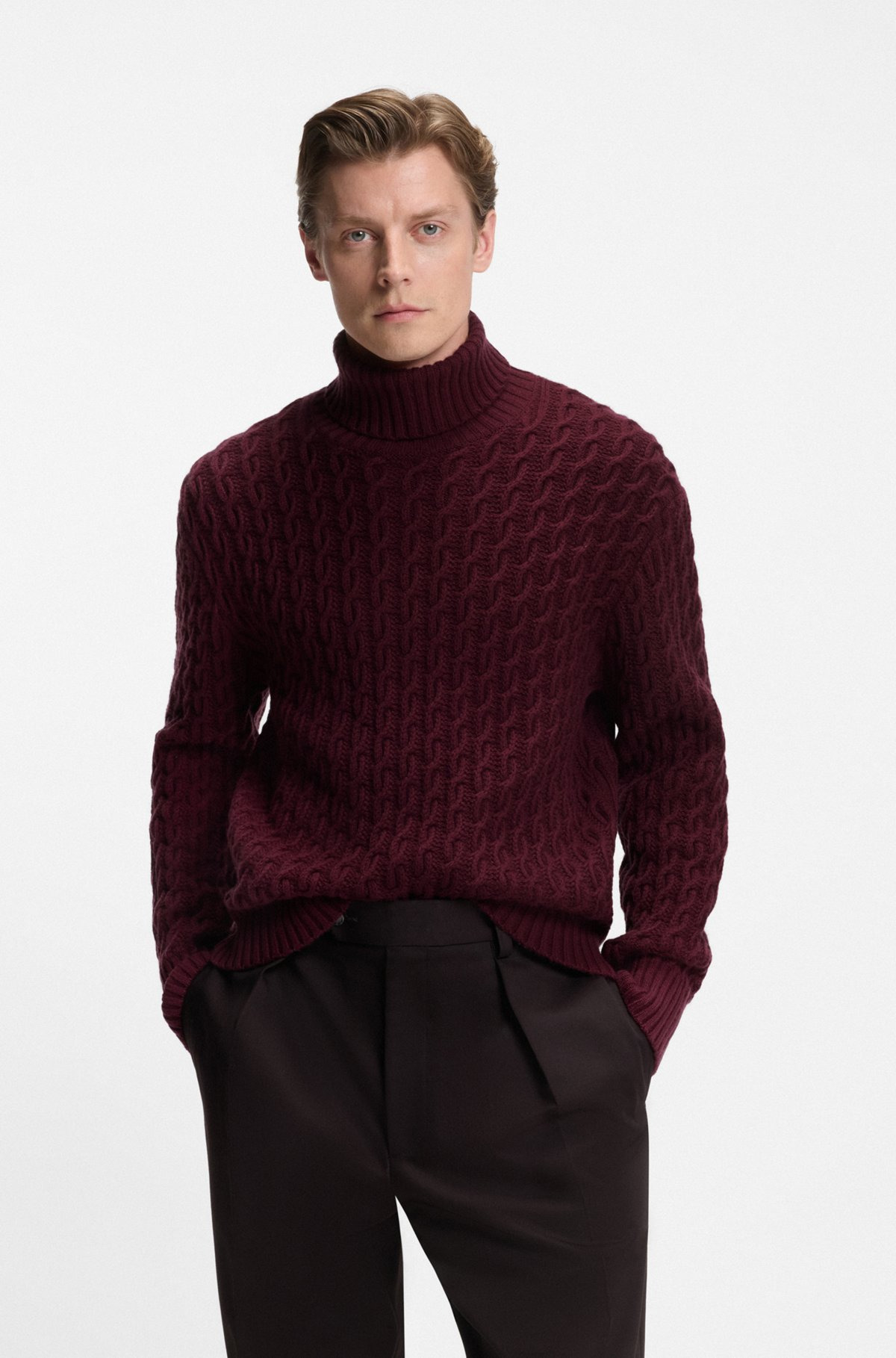 BECKHAM X BOSS CABLE-KNIT SWEATER IN WOOL AND CASHMERE - 2