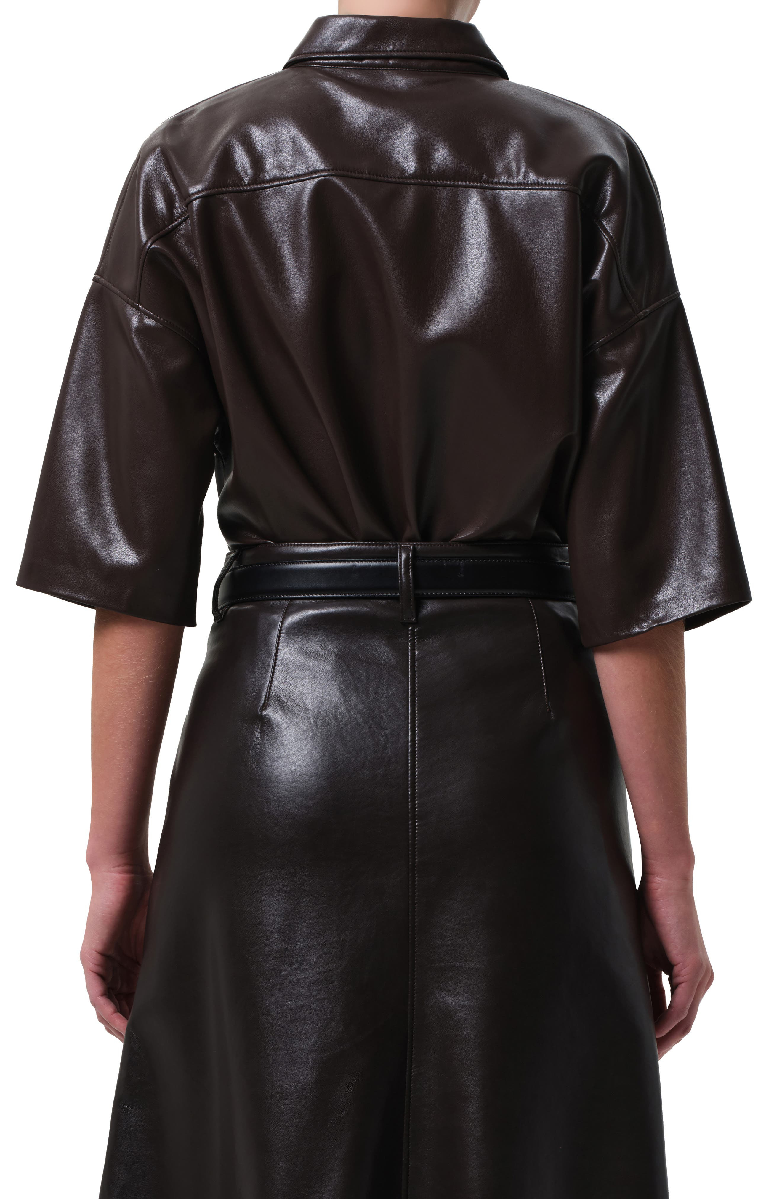 Citizens of Humanity Frances Cape Crop Faux Leather Shirt in Chocolate at Nordstrom - 2